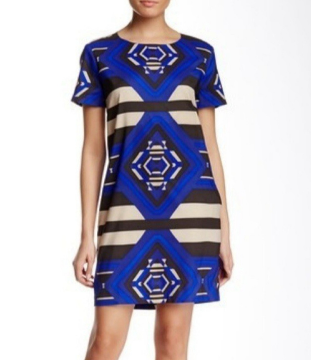 Mara Hoffman Shift Dress Womens Medium (?) Blue Black Geometric Print Pockets